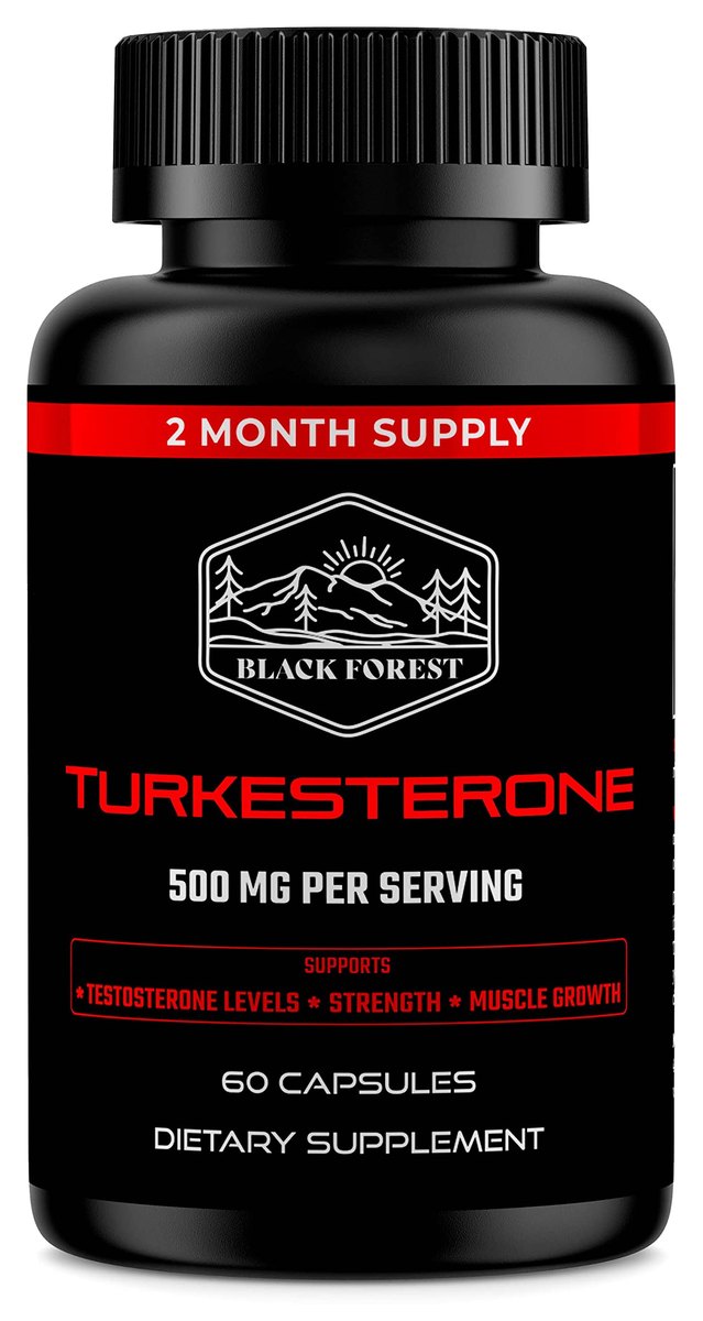 Black Forest Turkesterone bottle, black with red text, 500 mg per serving, 60 capsules, two-month supply