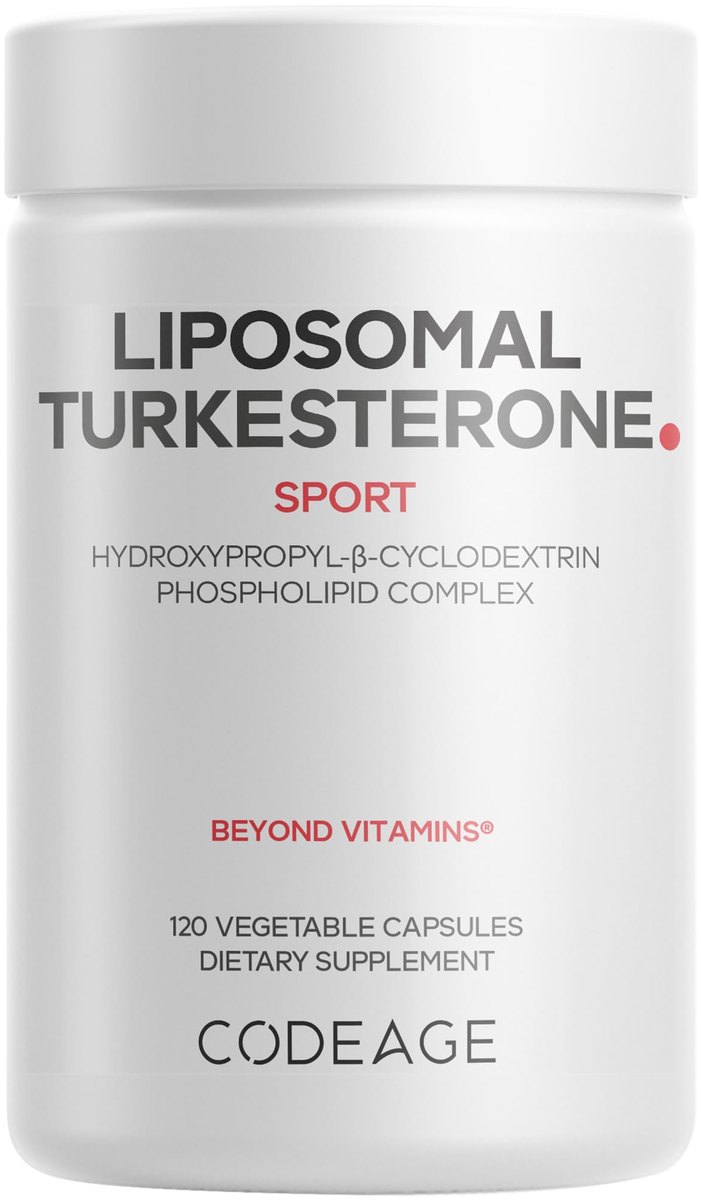 White Codeage Liposomal Turkesterone Sport bottle, hydroxypropyl beta cyclodextrin phospholipid complex, 120 vegetable capsules